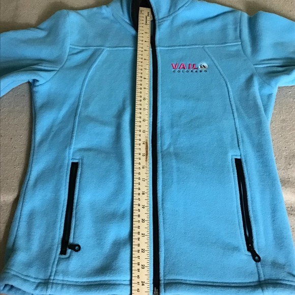 Vail Colorado Womens Fleece Jacket Full Zip Long Sleeve Zipper Pockets Blue Sz S - Picture 8 of 11
